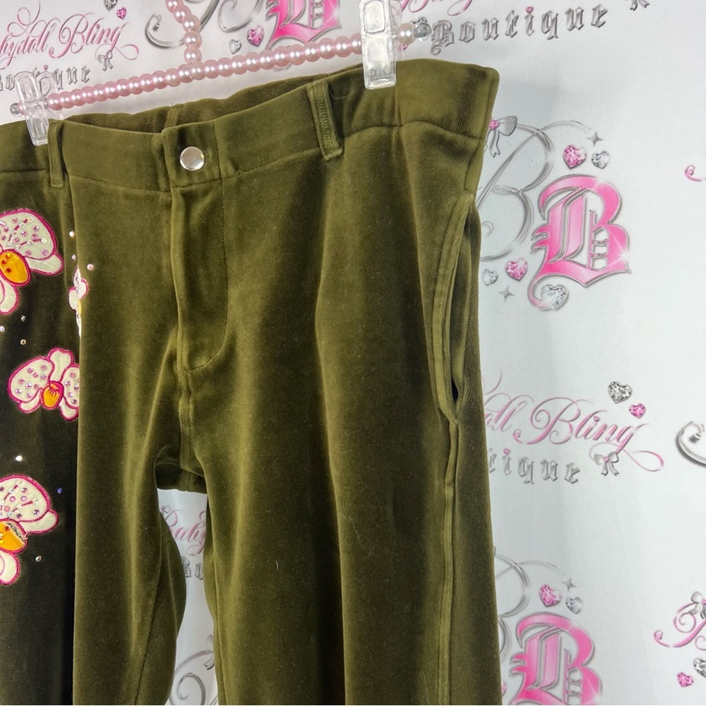 Alanda rling pants soft bling rhinestone flowers pockets y2k Olive Green Pants - Picture 4 of 14